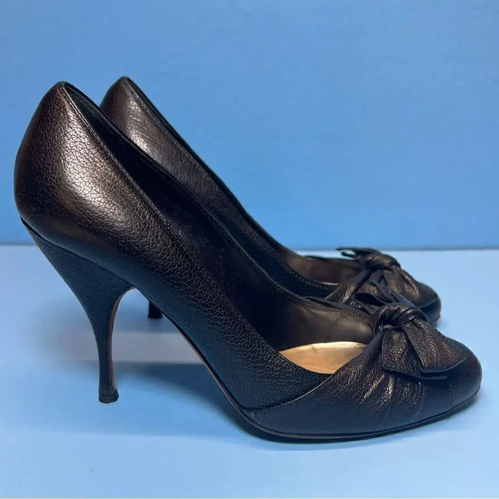 Miu Miu Calzature Donna Pebbled Leather Bow Stiletto Heels‎ Nero EU36 US6